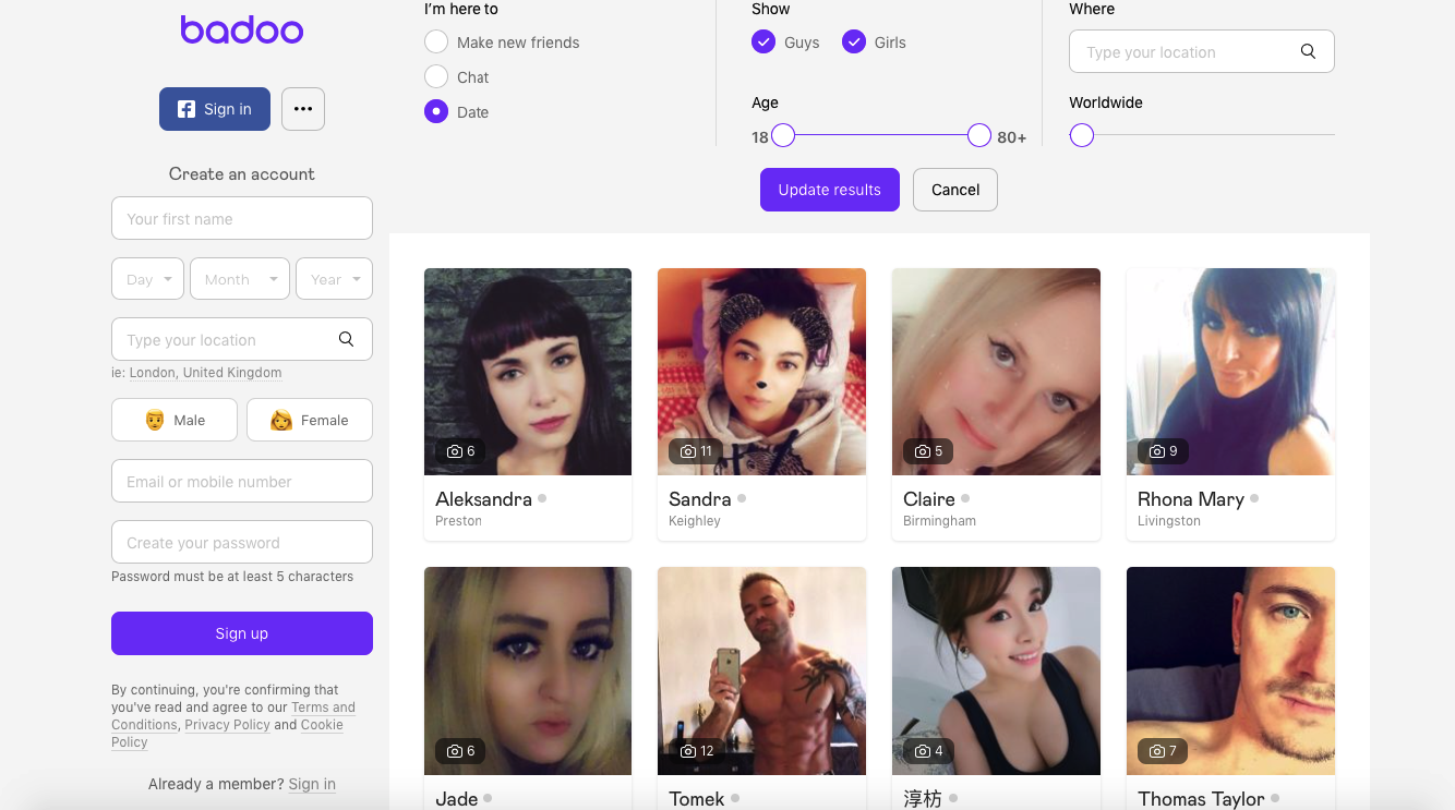 Badoo Search Filters.